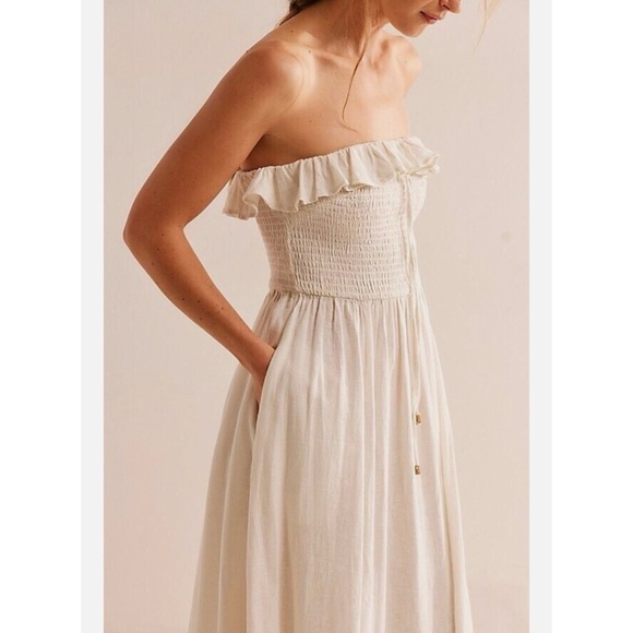 Free People Dresses & Skirts - New Free People Lush Life Linen Strapless Midi Dress Ivory White